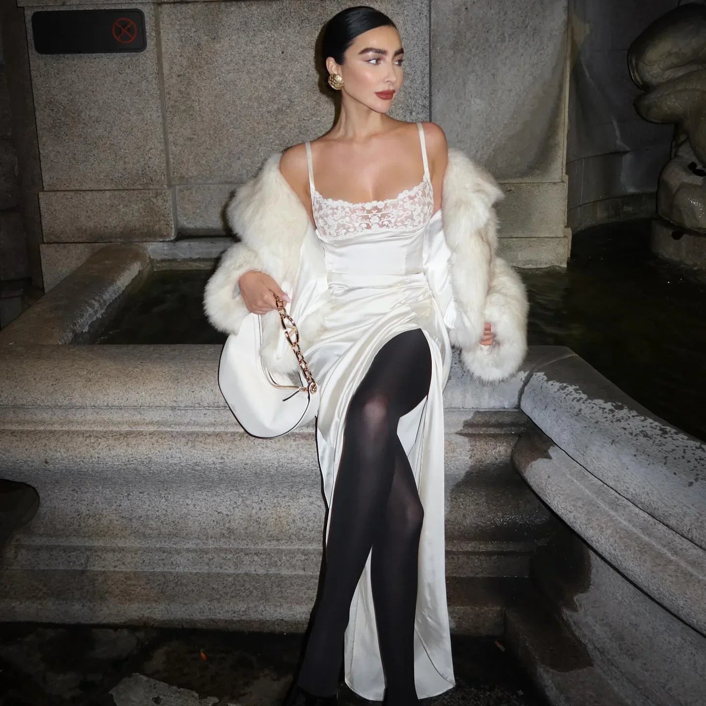 Lumi Satin Maxi Dress With Lace Detail Mermaid Way