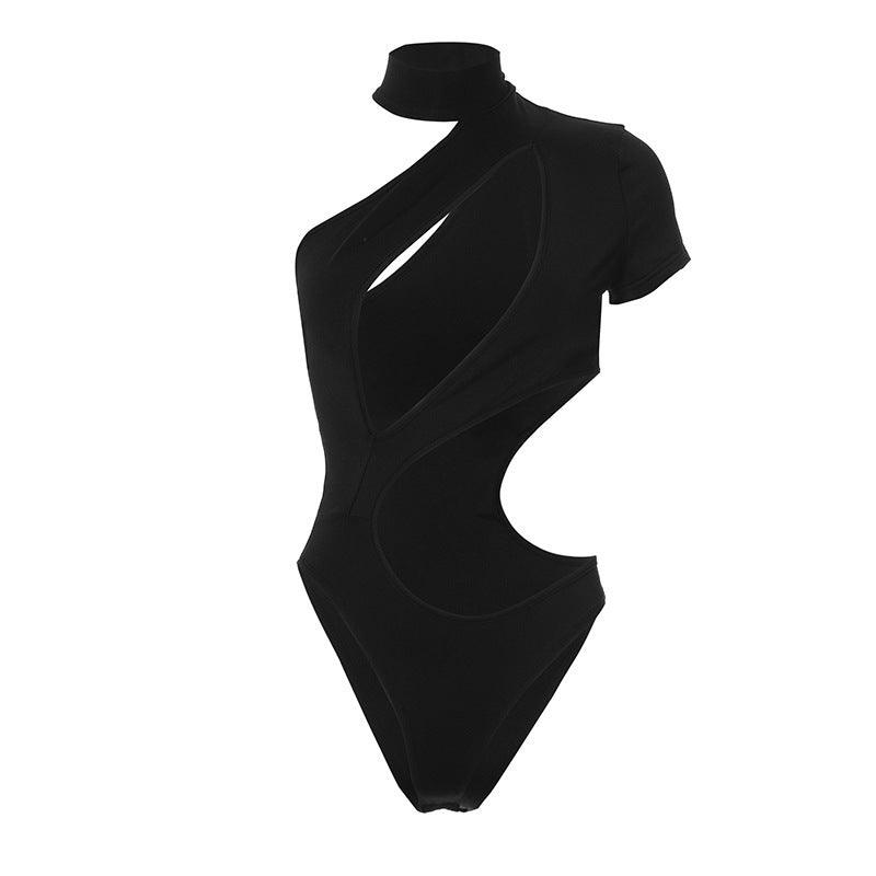 black cut-out bodysuit with mock neck, party outfit