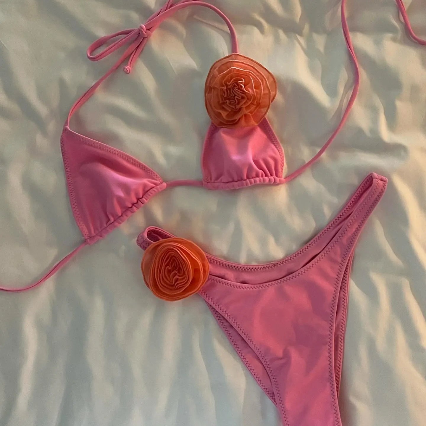 Malibu Floral Halter Pink Bikini Set