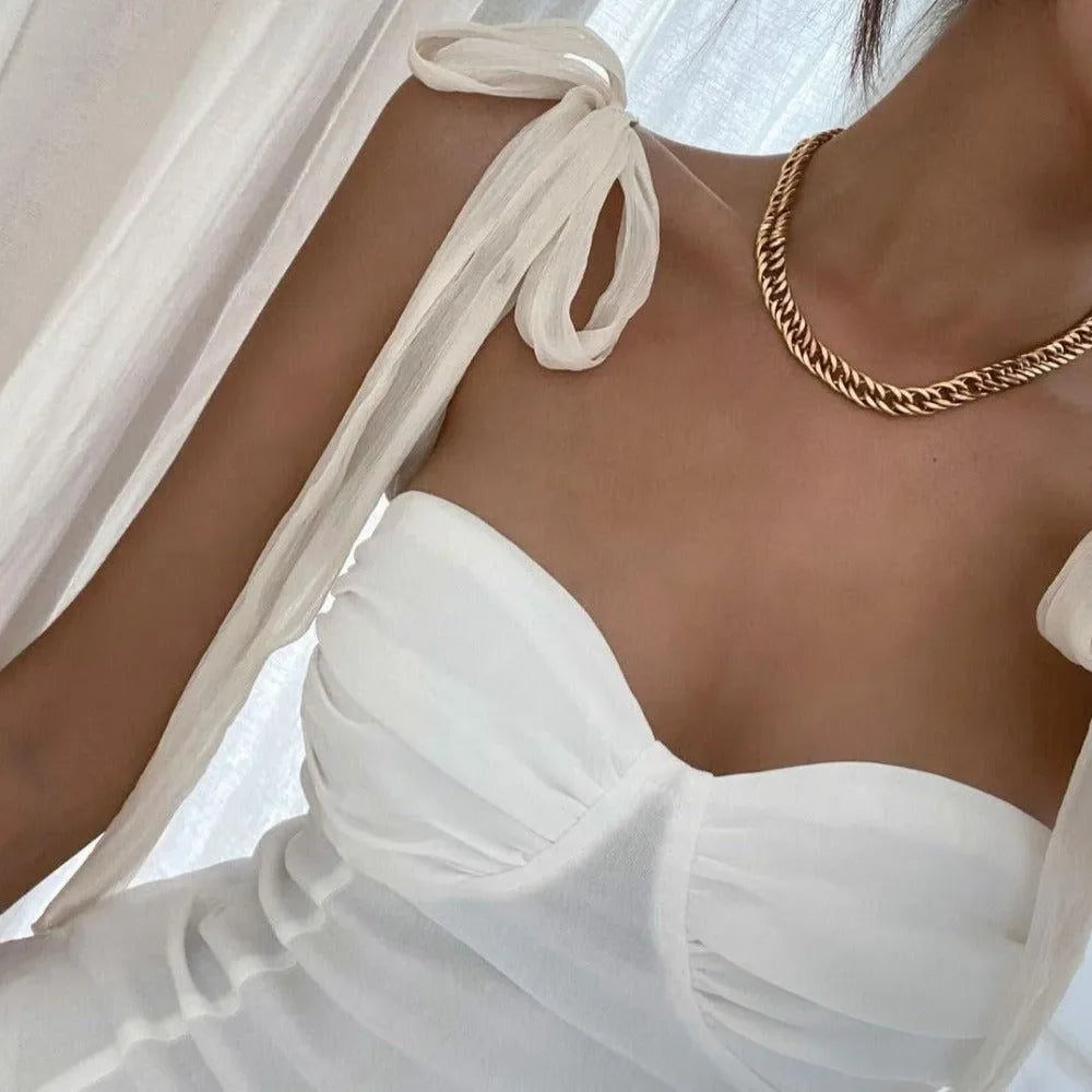 Malibu Ribbon Tie Up Corset Dress - White / S - Mermaid Way