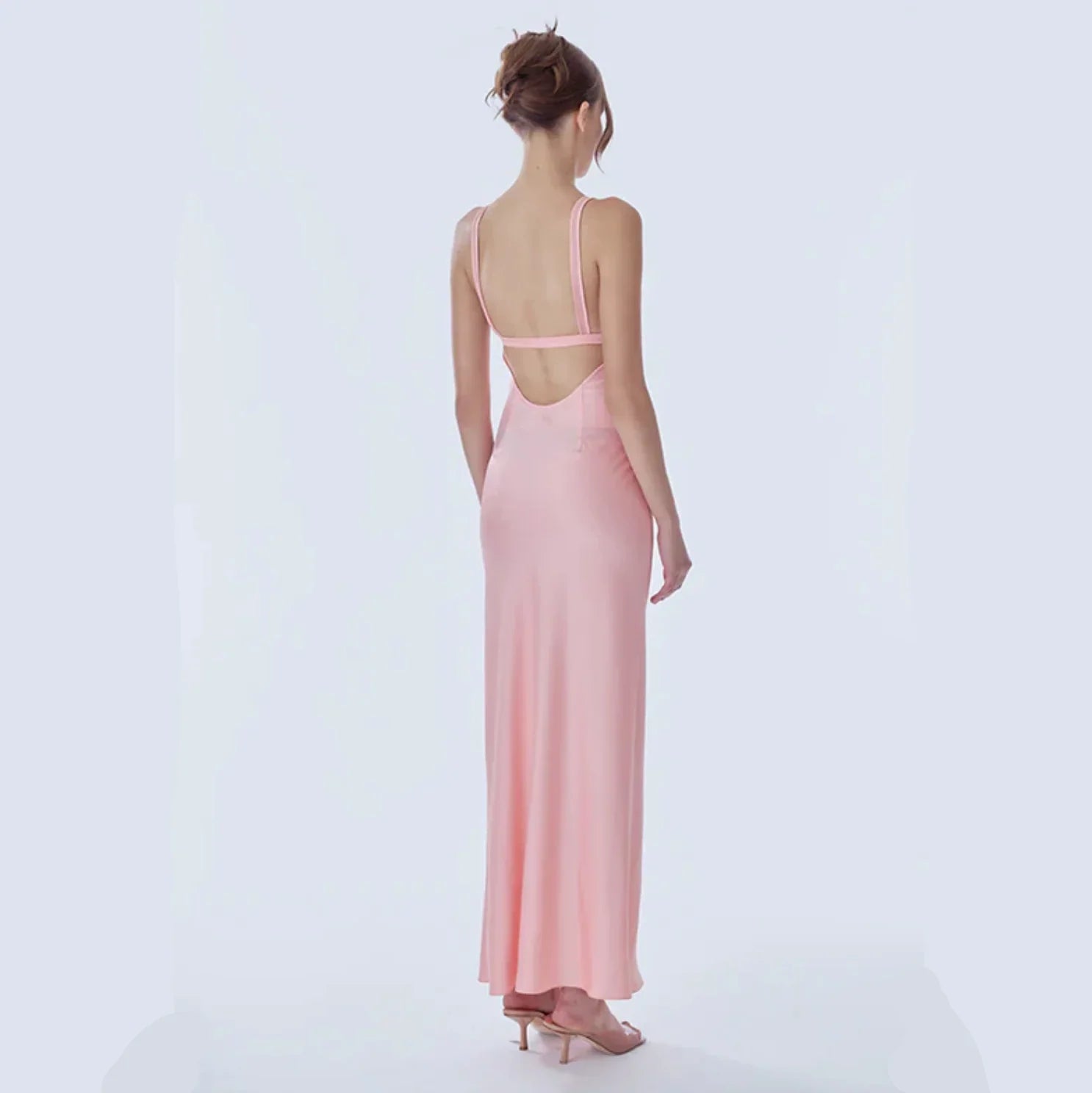 backless satin maxi dress, evening wear