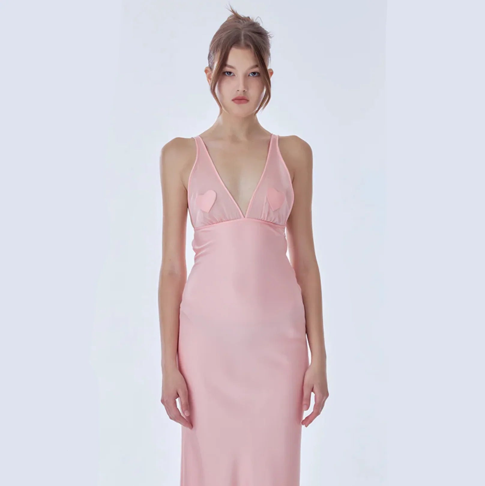 Malika Satin Mesh Panel Maxi Dress Mermaid Way