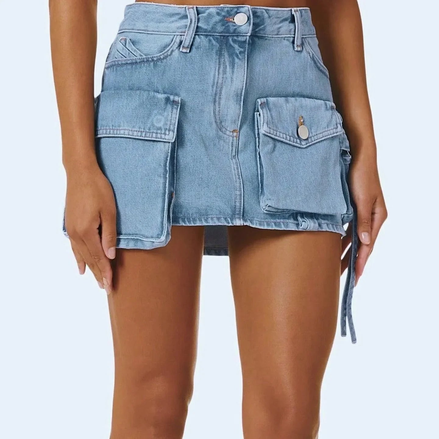 denim mini skirt with utility pockets