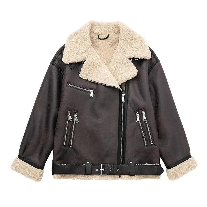 faux shearling aviator jacket with zipper details
