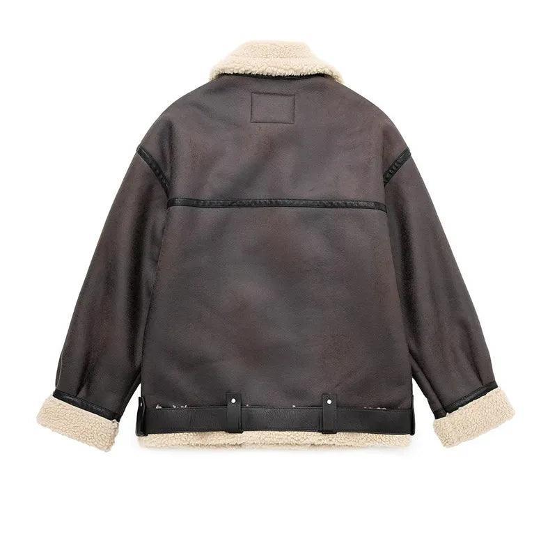 faux shearling-lined leather jacket, casual outerwear