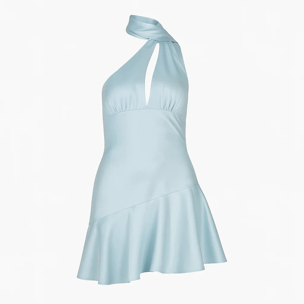 Meira Satin Scarf-Neck Mini Dress Mermaid Way