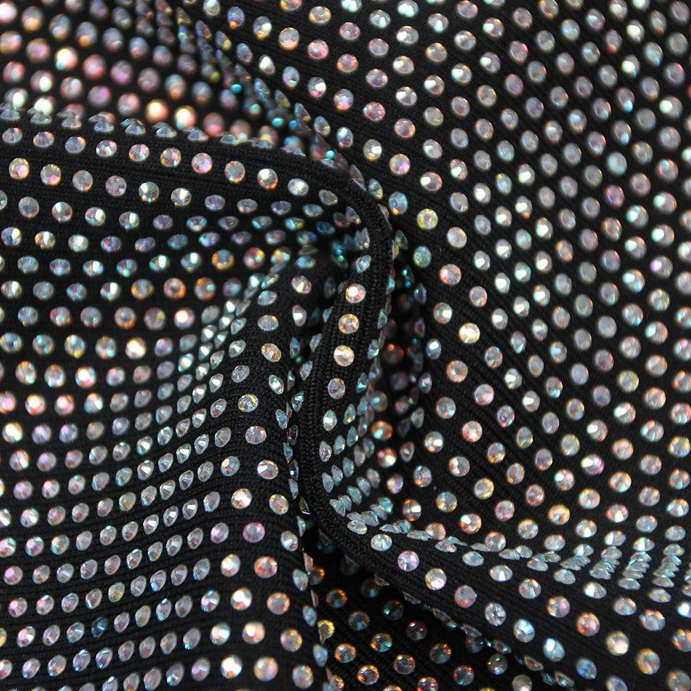 rhinestone-studded mesh fabric, party outfit material