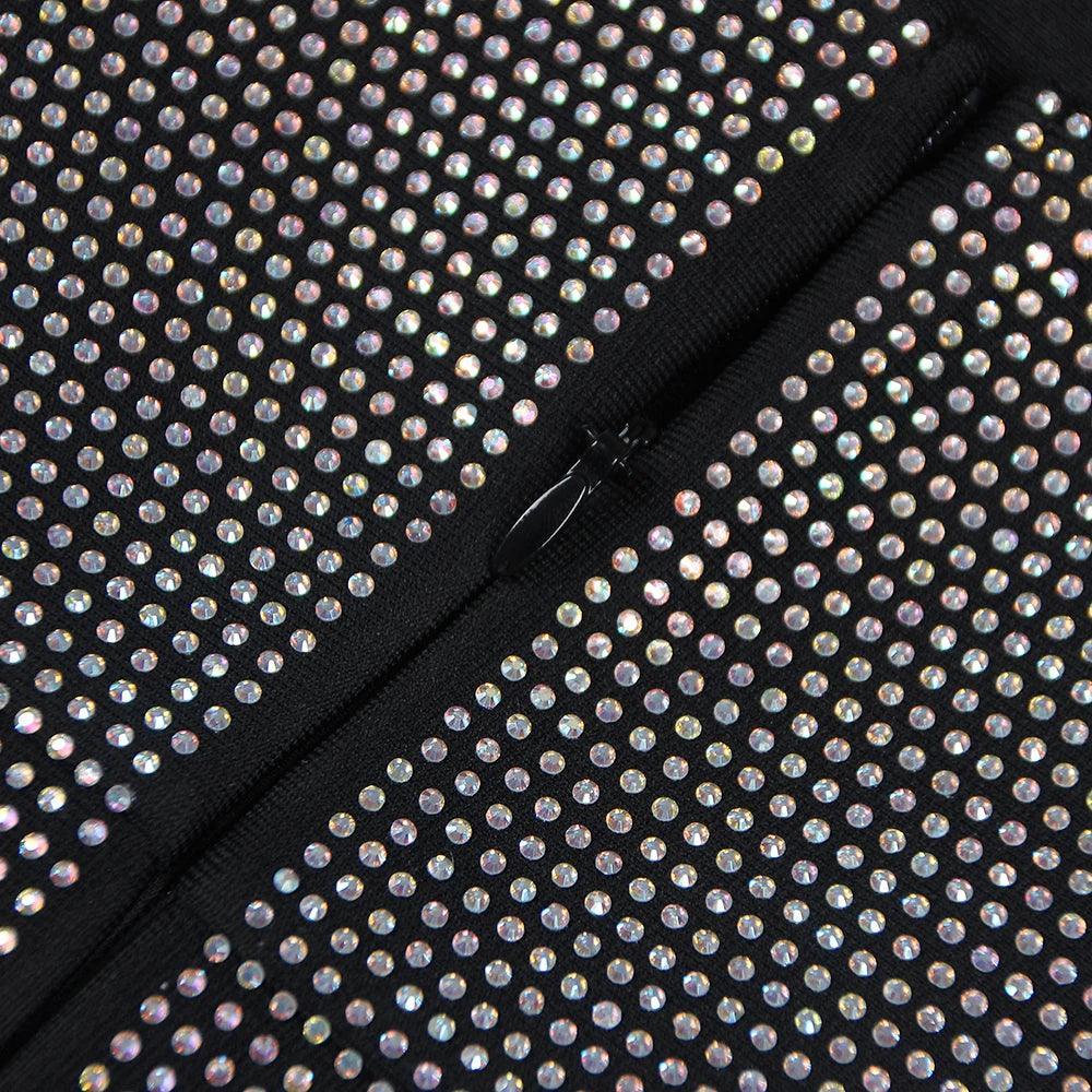 black fabric with rhinestone detailing, party outfit element