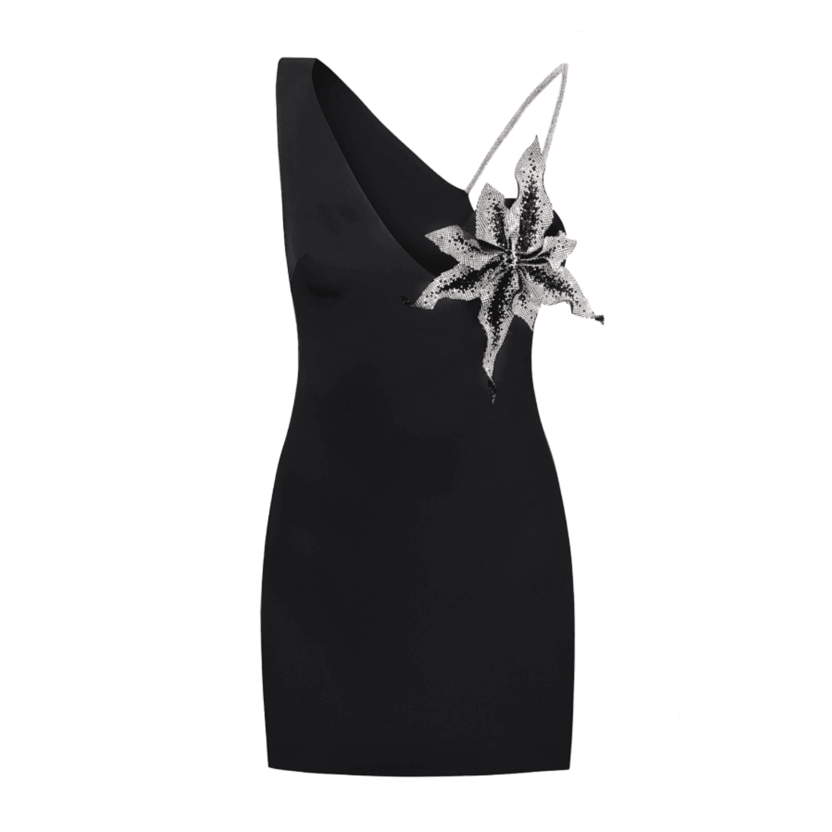 one-shoulder mini dress with sequin floral embellishment, party outfit