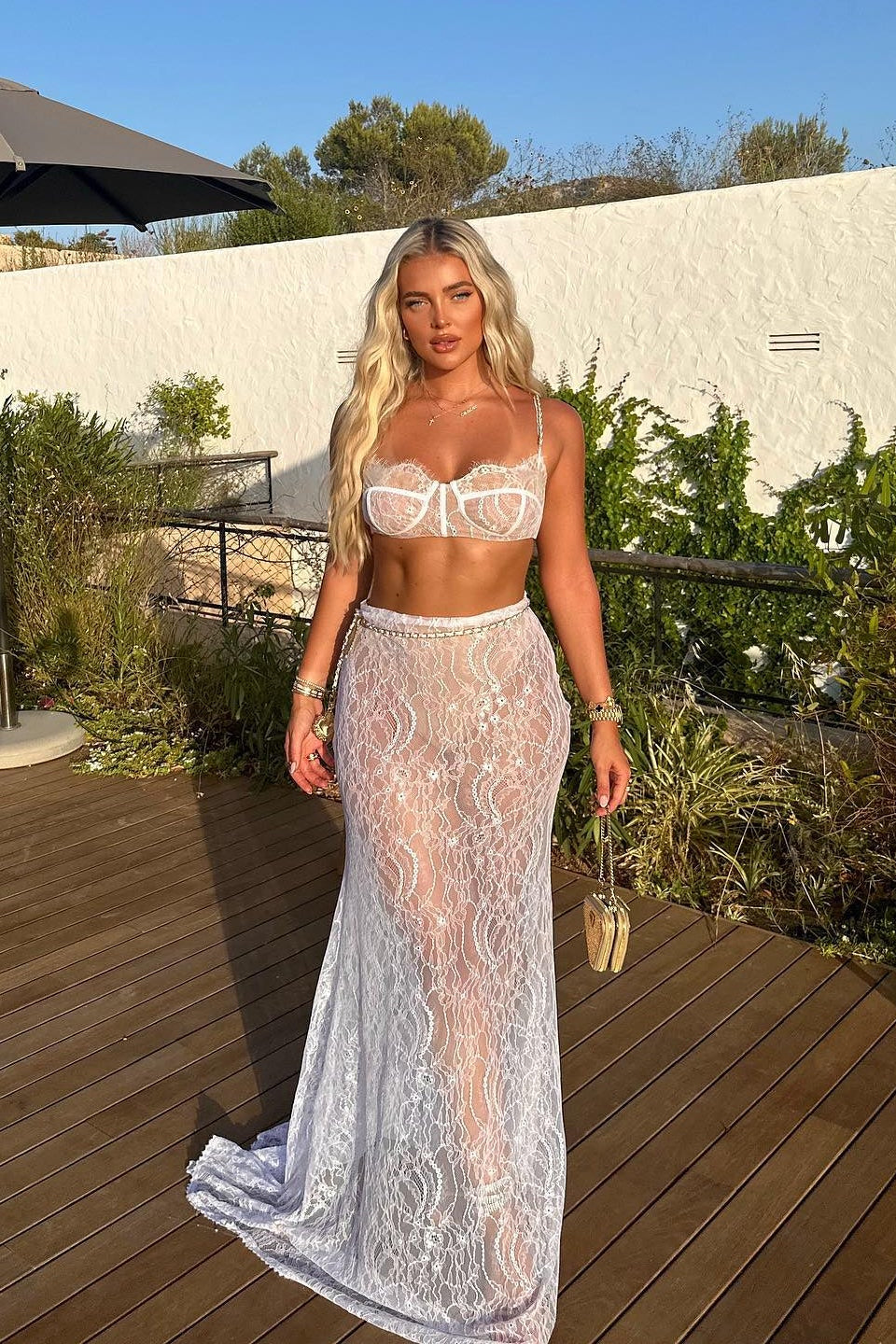 Mon Ami White Lace Maxi Skirt Set