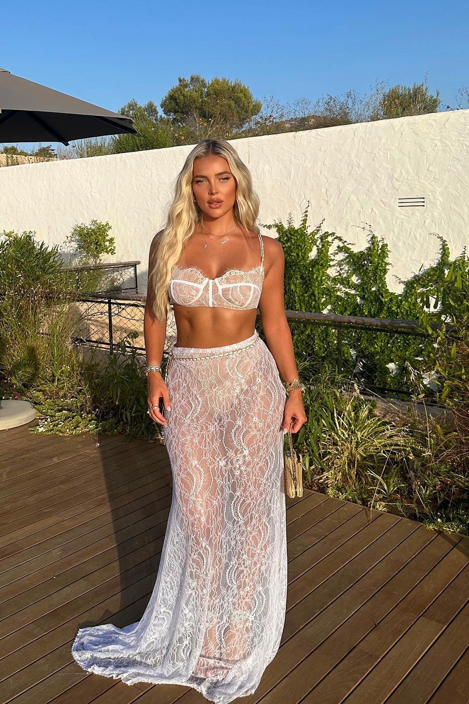 Mon Ami White Lace Maxi Skirt Set