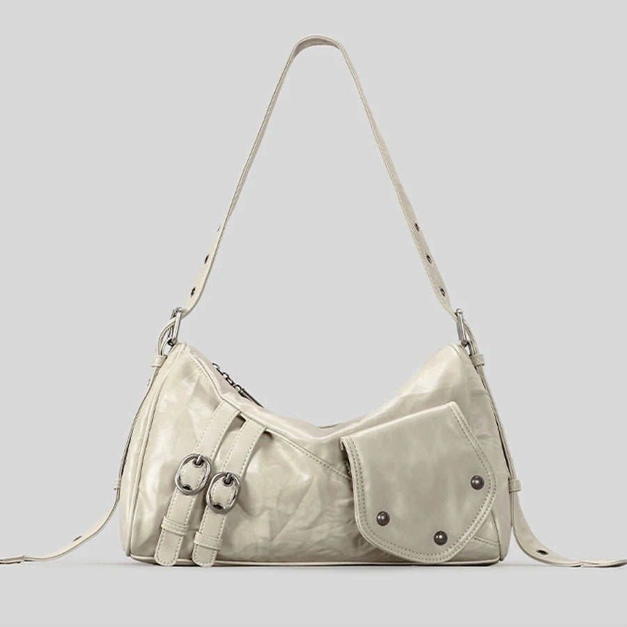 Moriva Rivet Faux Leather Shoulder Bag - Ivory - Mermaid Way