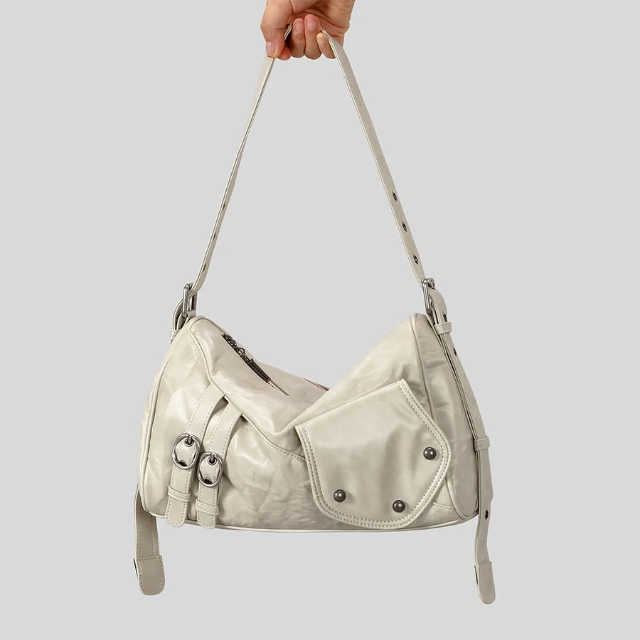 Moriva Rivet Faux Leather Shoulder Bag - Ivory - Mermaid Way
