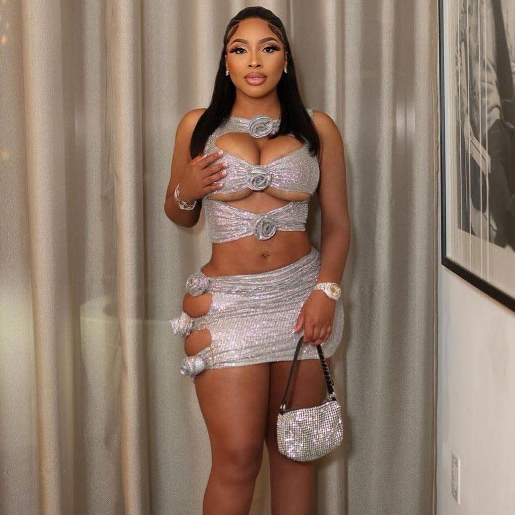sequined co-ord set with cut-out details, party look
