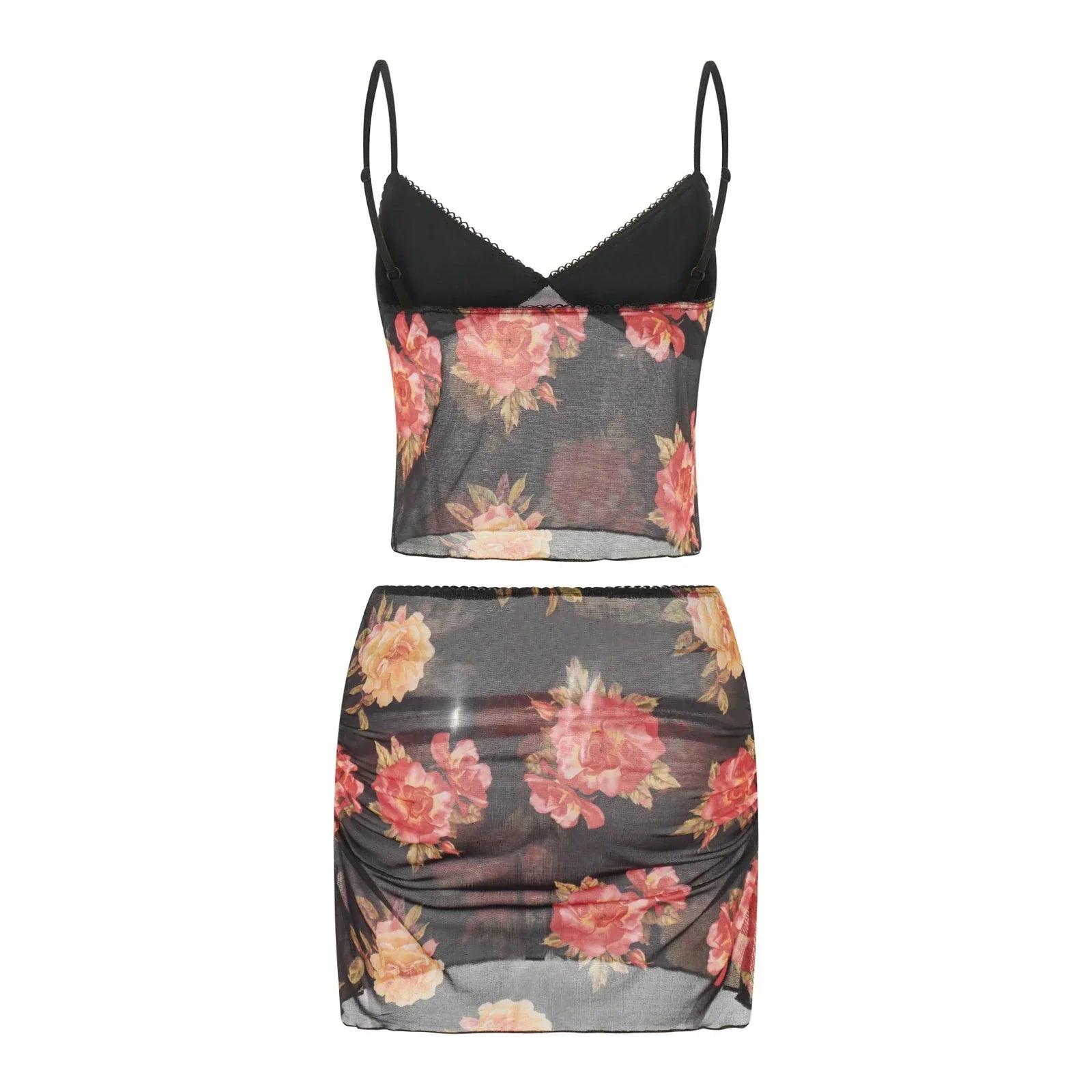 floral mesh co-ord set with spaghetti straps, party outfit