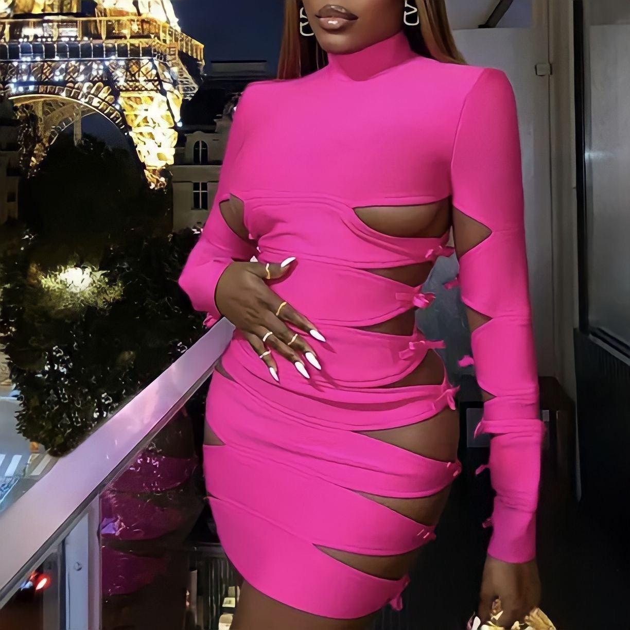 Neon Nymph Bandage Cutout Mini Dress - Hot Pink / XS - Mermaid Way