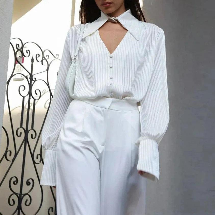 New Love Striped Shirt With Collar - White / S - Mermaid Way