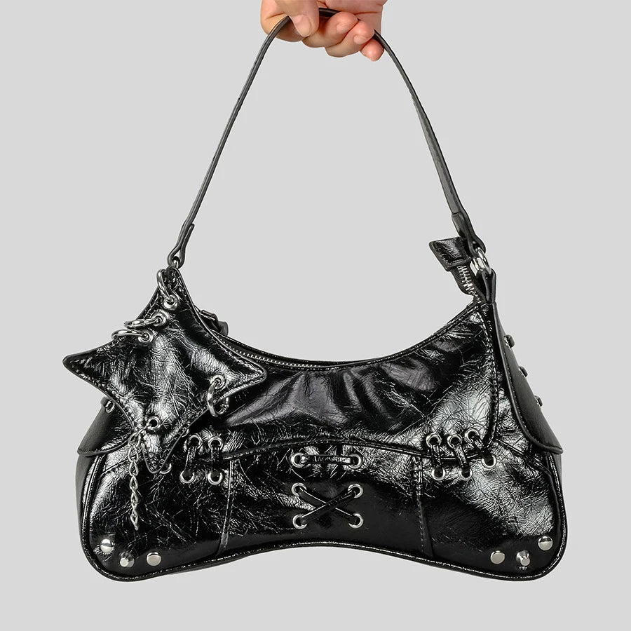 Noxen Vintage Rivet Shoulder Bag - Black - Mermaid Way