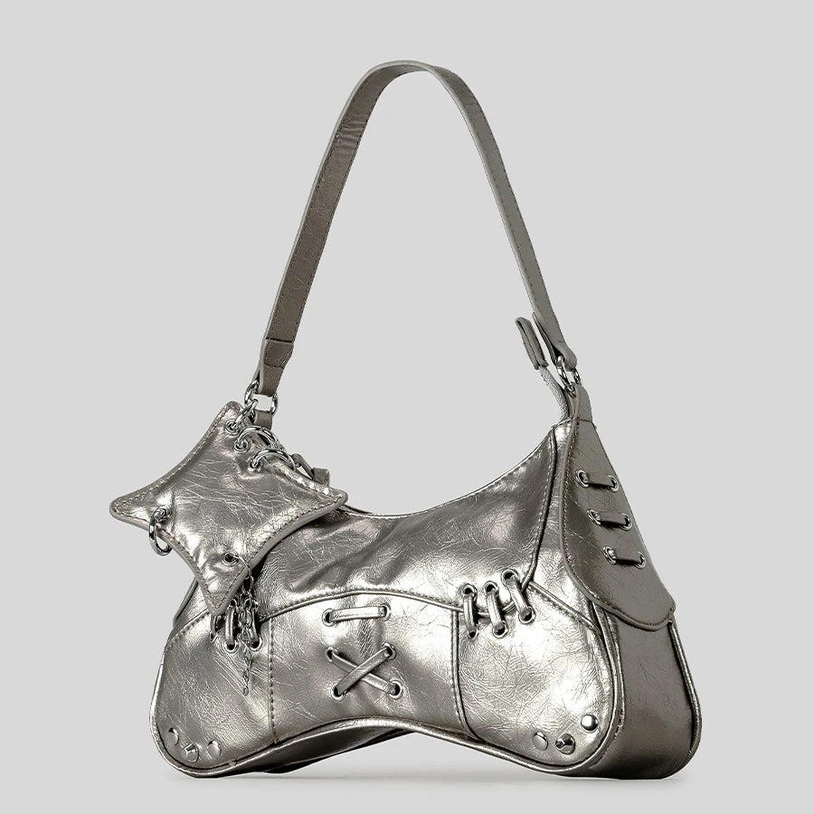 Noxen Vintage Rivet Shoulder Bag - Silver - Mermaid Way