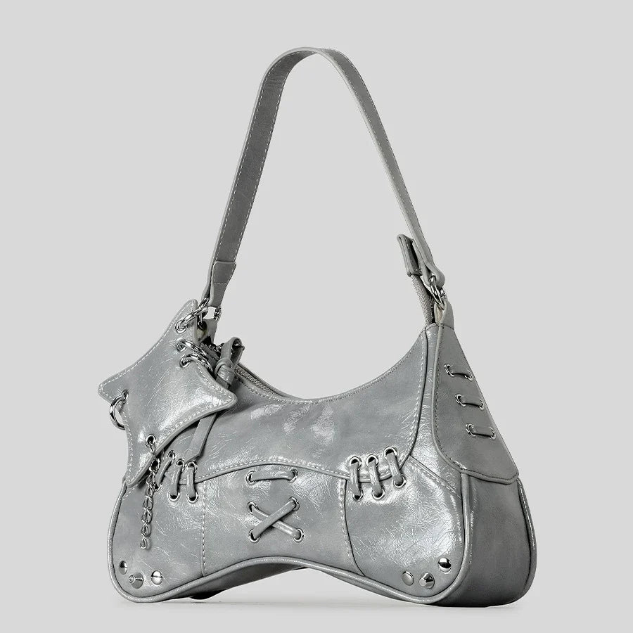 Noxen Vintage Rivet Shoulder Bag - Gray - Mermaid Way