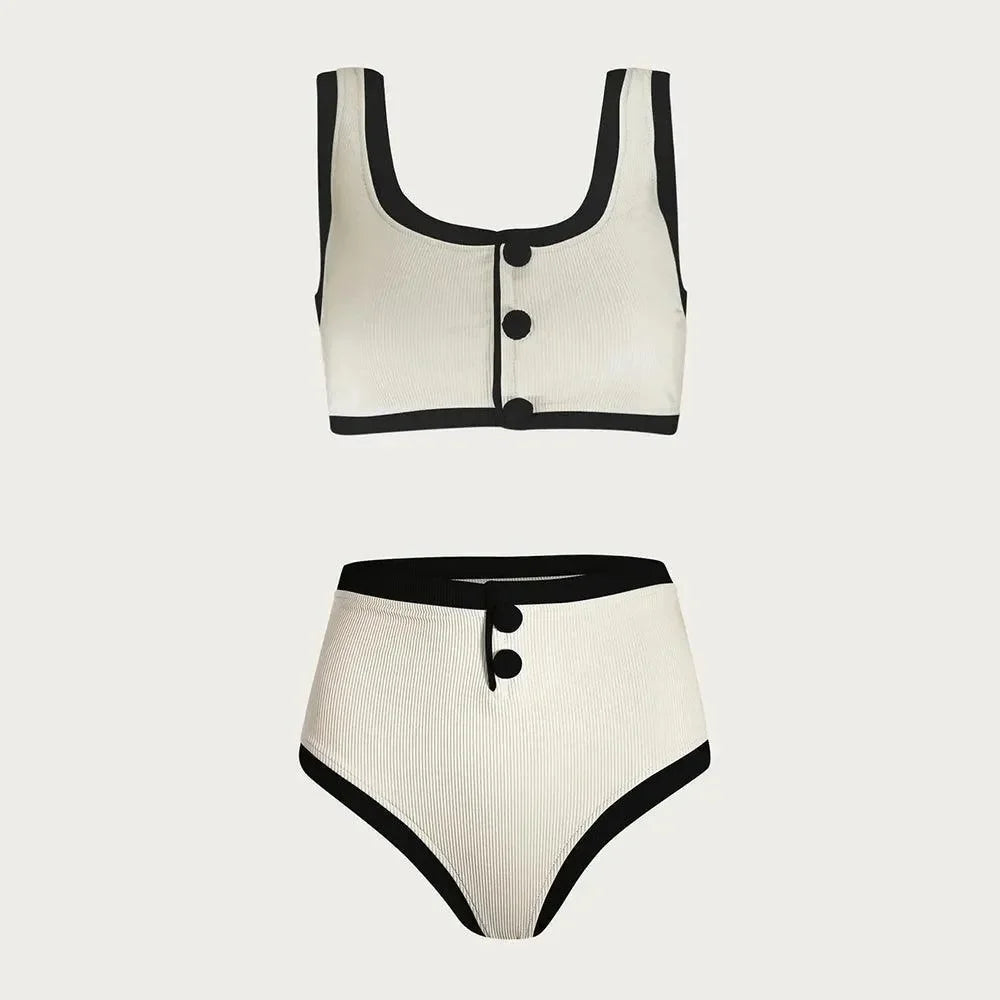 contrast trim crop top and high-waisted shorts, casual co-ord set