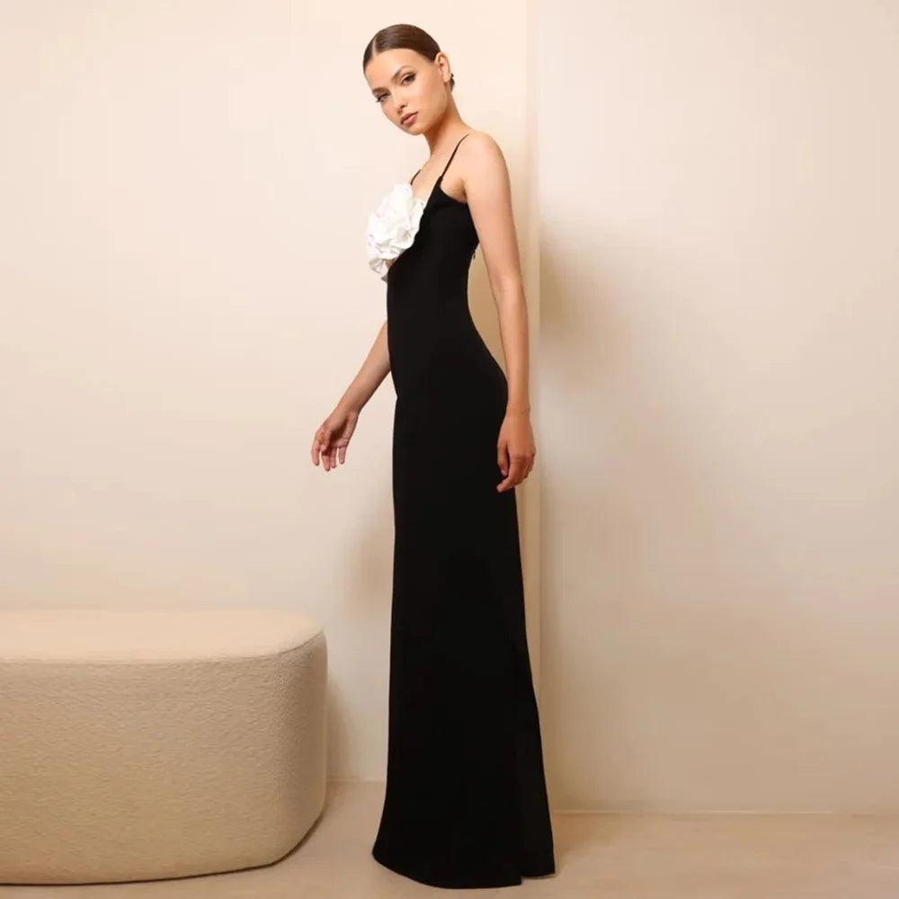 Oh Là Là 3D Flower Design Maxi Dress - Black & Cream / XS - Mermaid Way