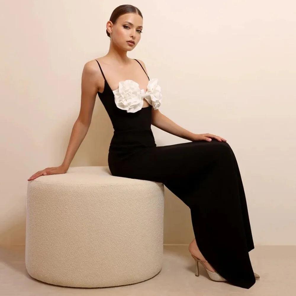Oh Là Là 3D Flower Design Maxi Dress - Black & Cream / XS - Mermaid Way