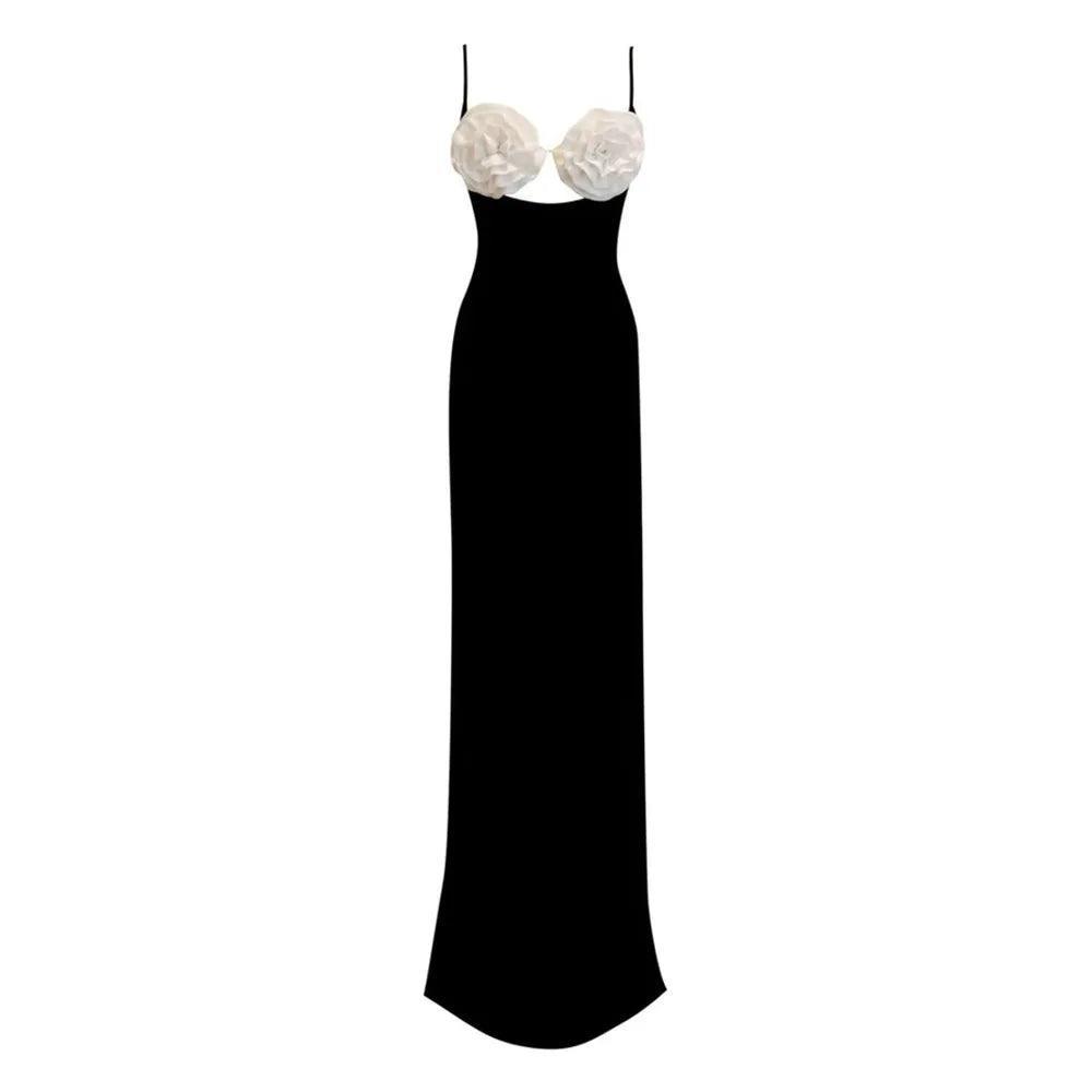 Oh Là Là 3D Flower Design Maxi Dress - Black & Cream / XS - Mermaid Way