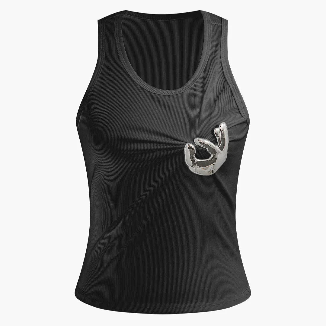 OK Emoji Embellished Cotton Tank Top Mermaid Way