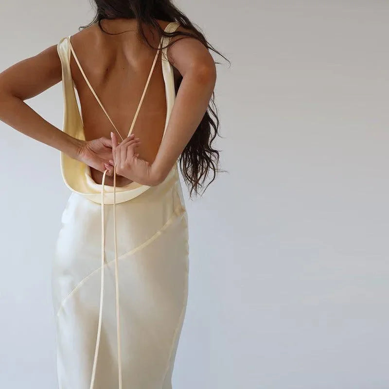 backless satin maxi dress, evening wear