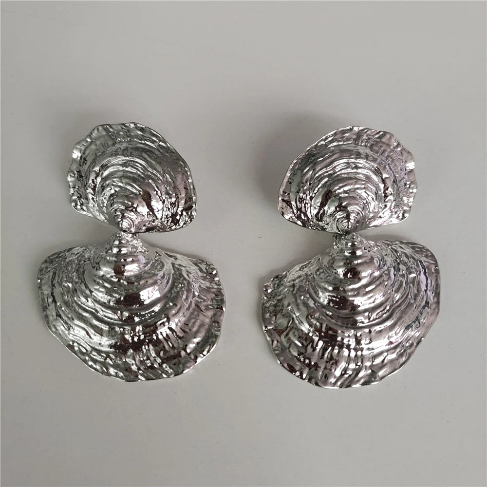 Pearl Tide Double Seashell Earrings - Silver - Mermaid Way