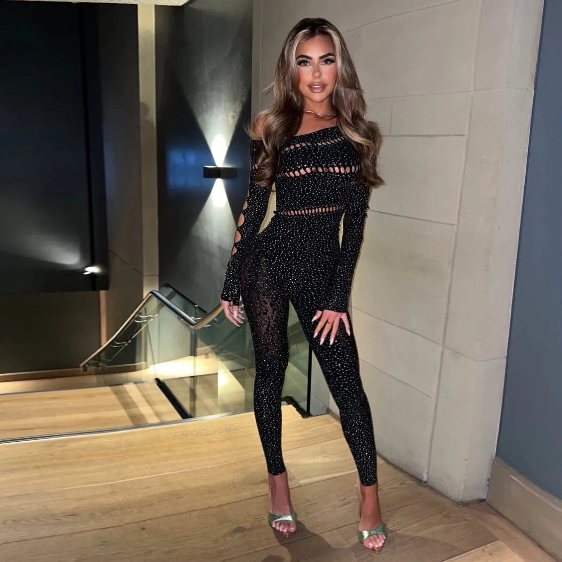 Perfectly Imperfect Rhinestone Embellished Jumpsuit - Black - Mermaid Way