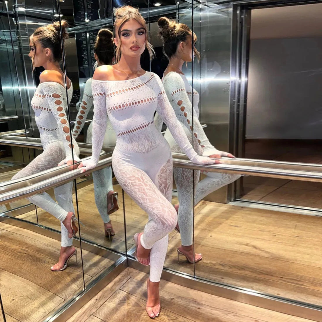 Perfectly Imperfect Rhinestone Embellished Jumpsuit - White - Mermaid Way