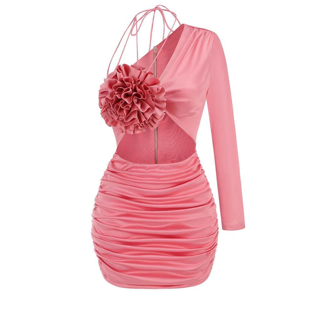 Petal Play One Shoulder Stain Mini Dress - Pink / XS - Mermaid Way