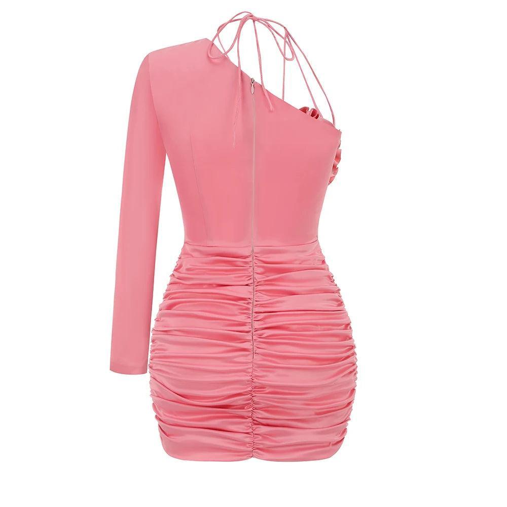 Petal Play One Shoulder Stain Mini Dress - Pink / XS - Mermaid Way