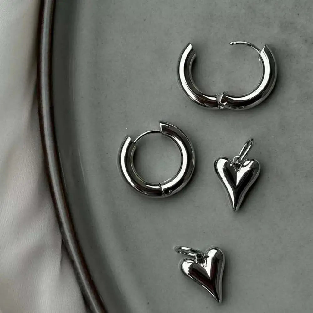 Punk Heart Pendant Silver Earrings Mermaid Way