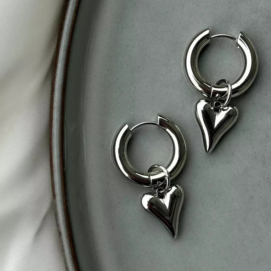 Punk Heart Pendant Silver Earrings Mermaid Way