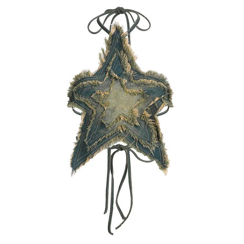 star-shaped denim top with frayed edges, unique style