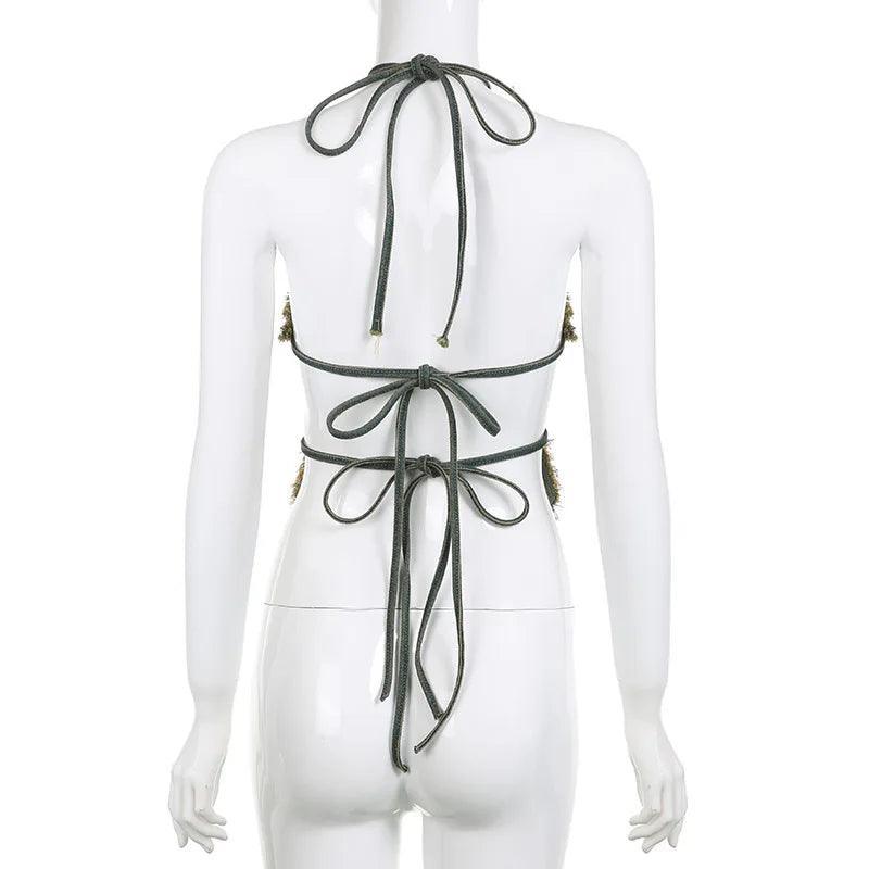 strappy backless top with tie detailing