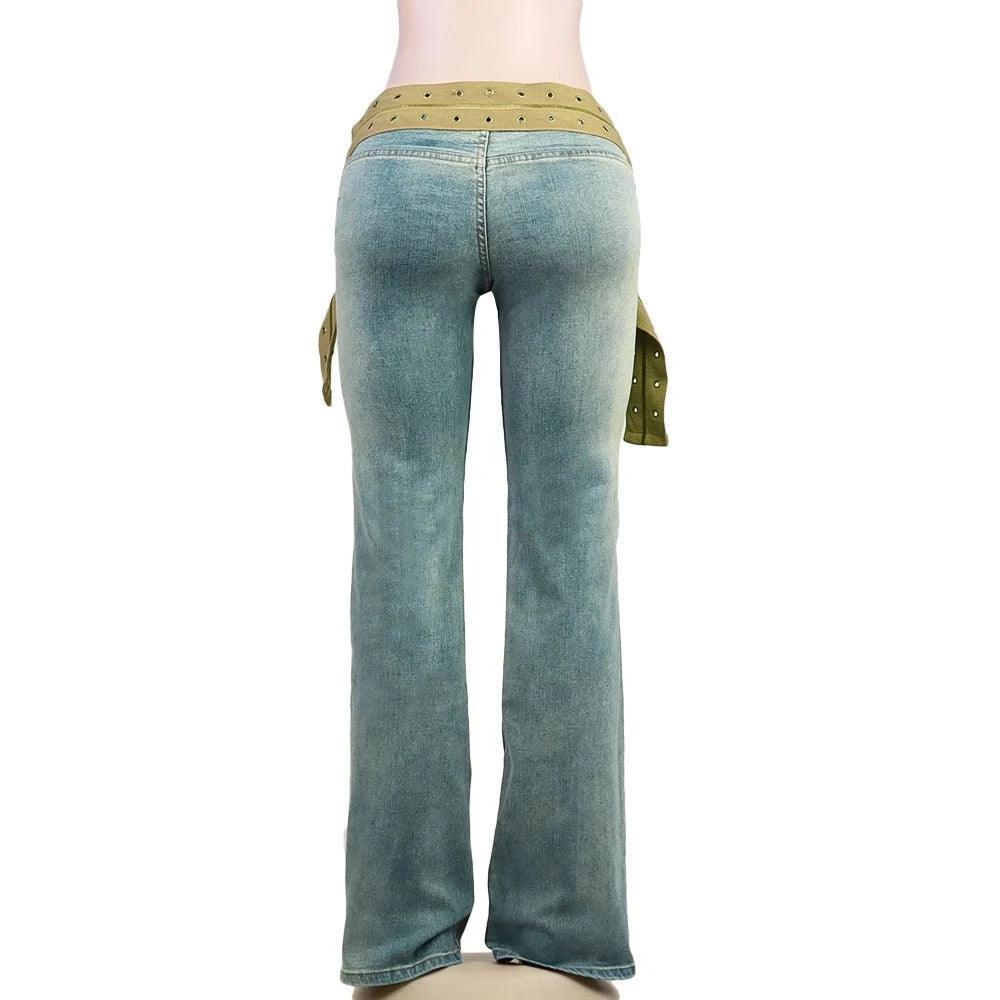 flared jeans with studded waistband
