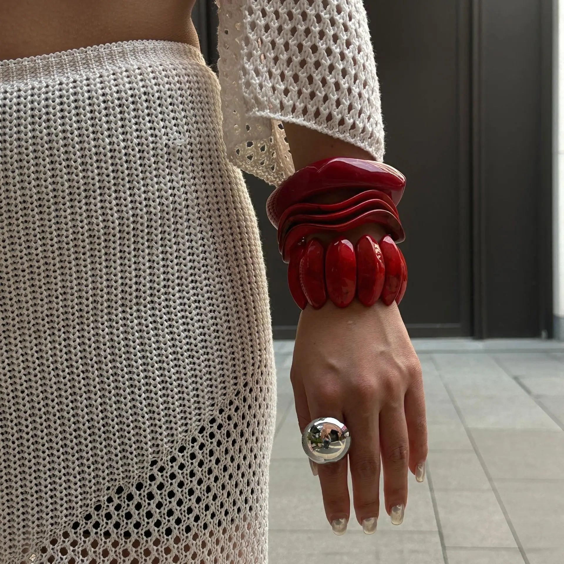 Ruby Swell Wide Geometric Red Bracelets Mermaid Way