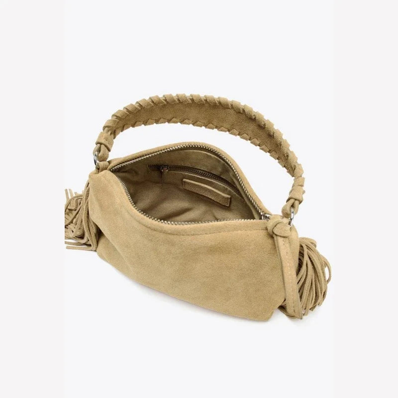 Sandra Suede Fringed Bag - Beige - Mermaid Way