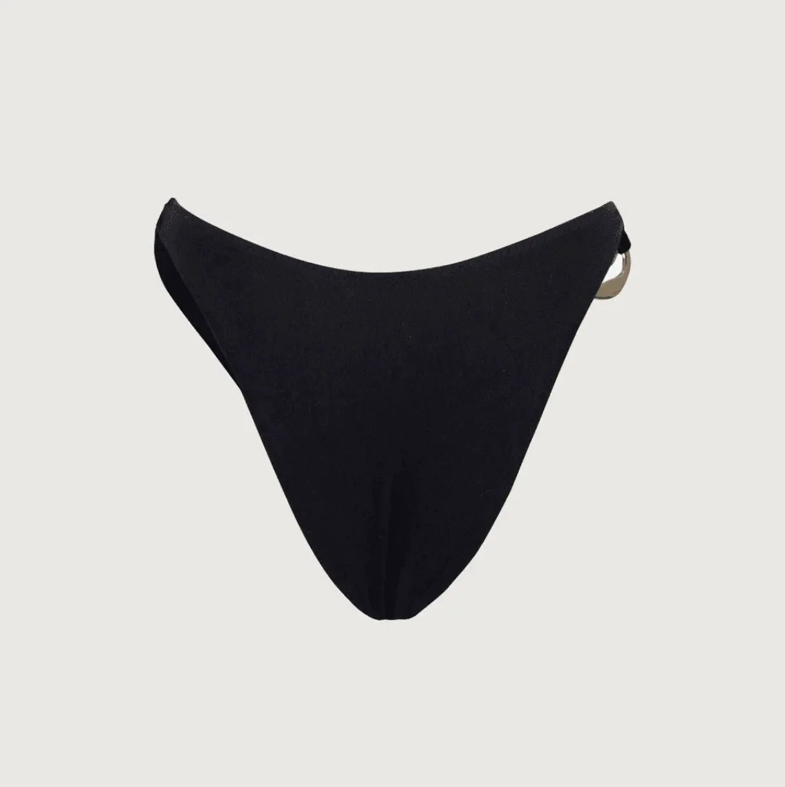 black bikini bottom with high leg cut