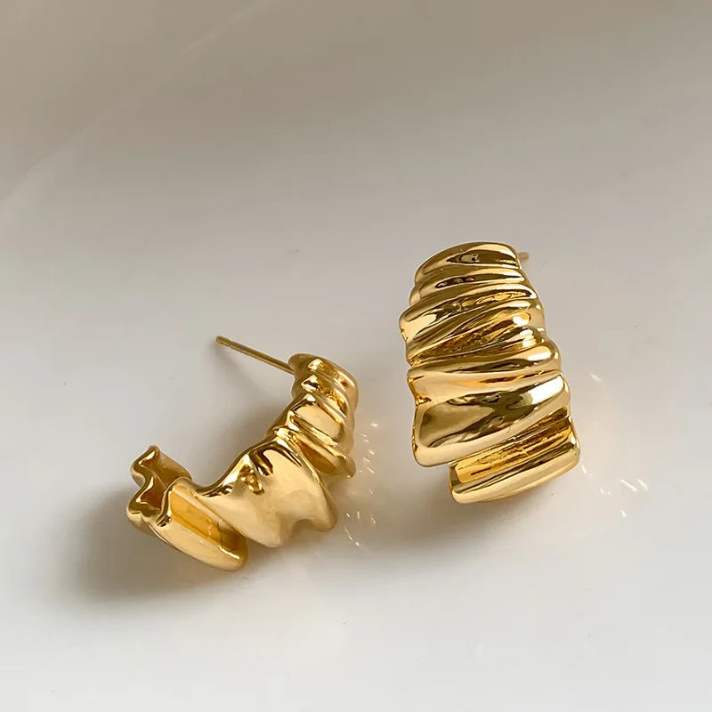 Sculpted Wave Pleated Stud Earrings Mermaid Way
