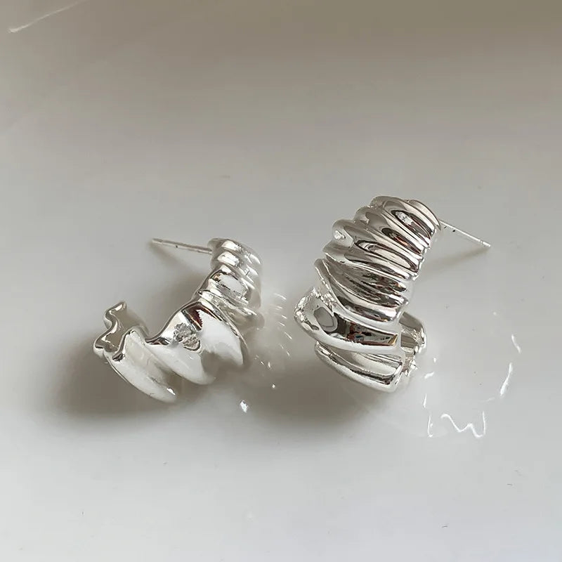 Sculpted Wave Pleated Stud Earrings Mermaid Way