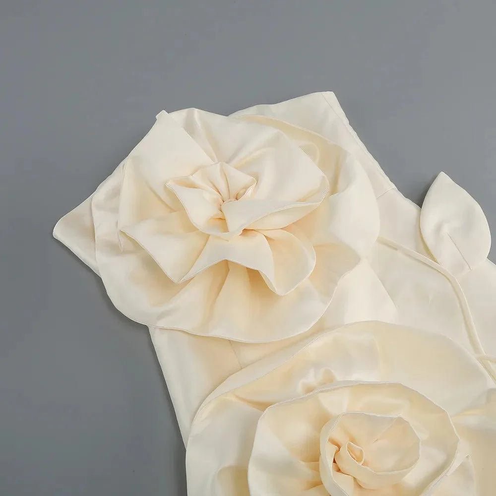 floral applique detail on evening dress, elegant style