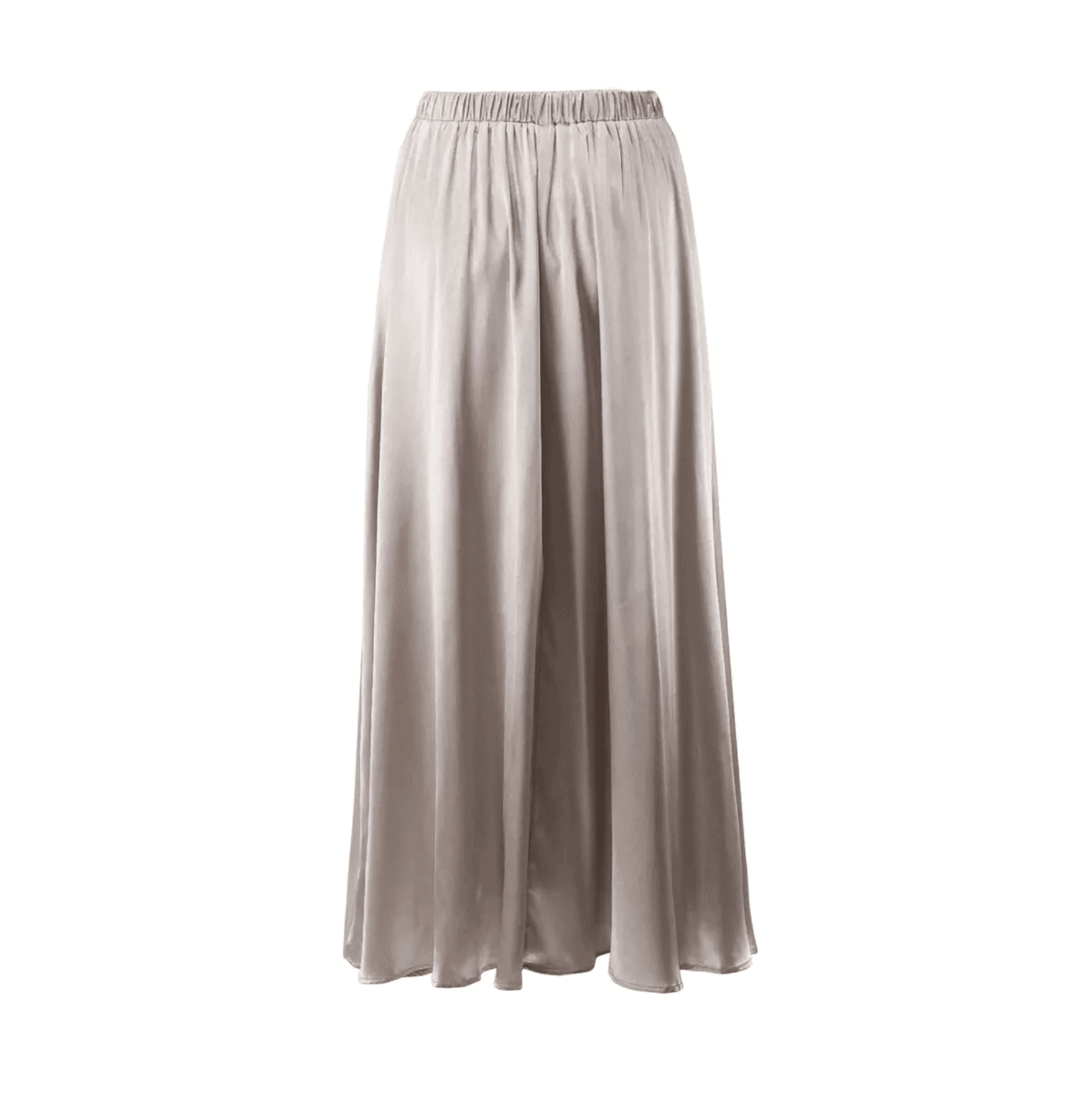 Satin maxi skirt in a soft taupe, ideal for evening wear.