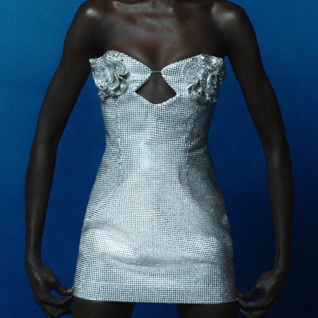 Silver Rose Diamond Mini Dress - Silver / XS - Mermaid Way