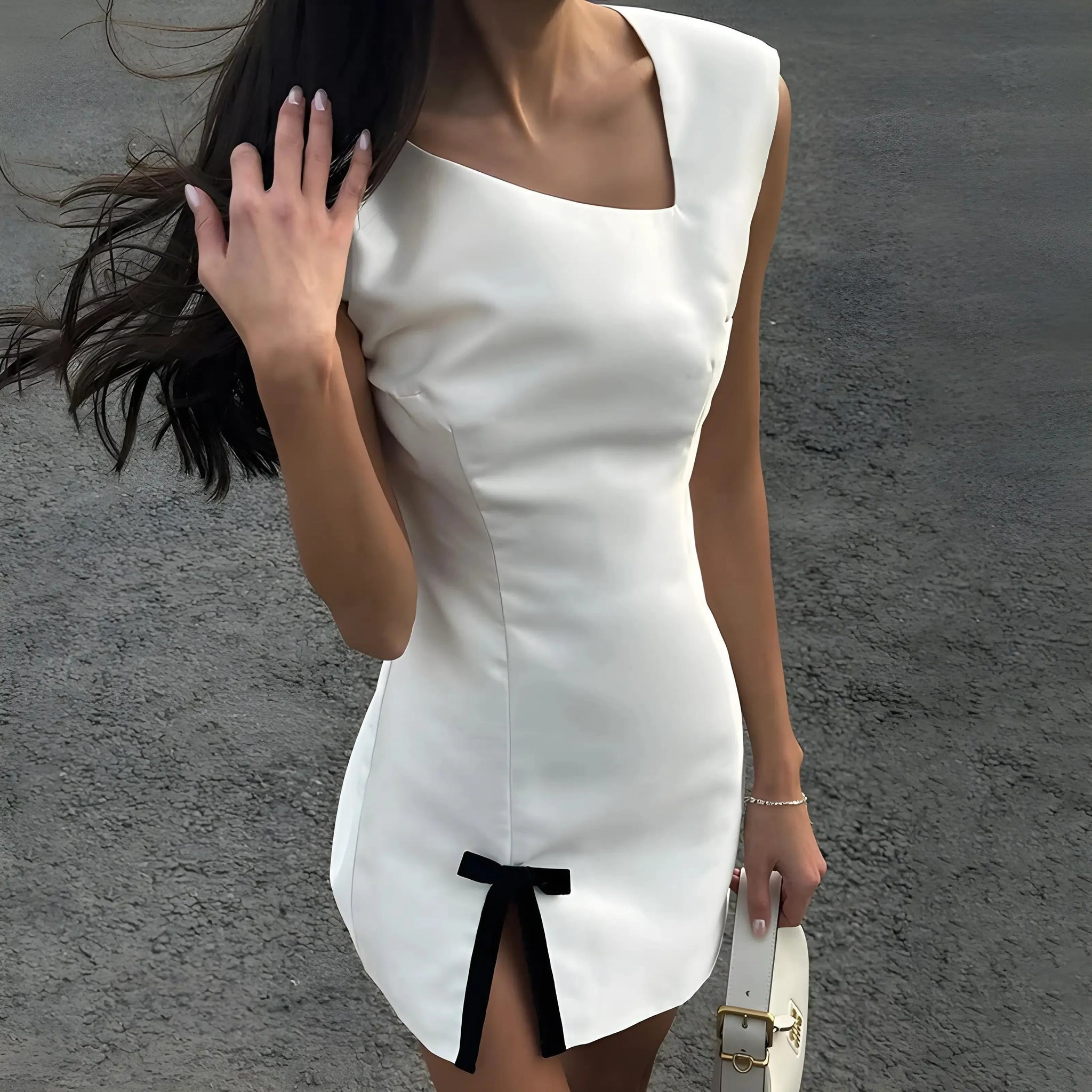 Sophie Satin Mini Dress in Ivory - Timeless, Polished Style Sophie Satin Mini Dress in Ivory - Timeless, Polished Style