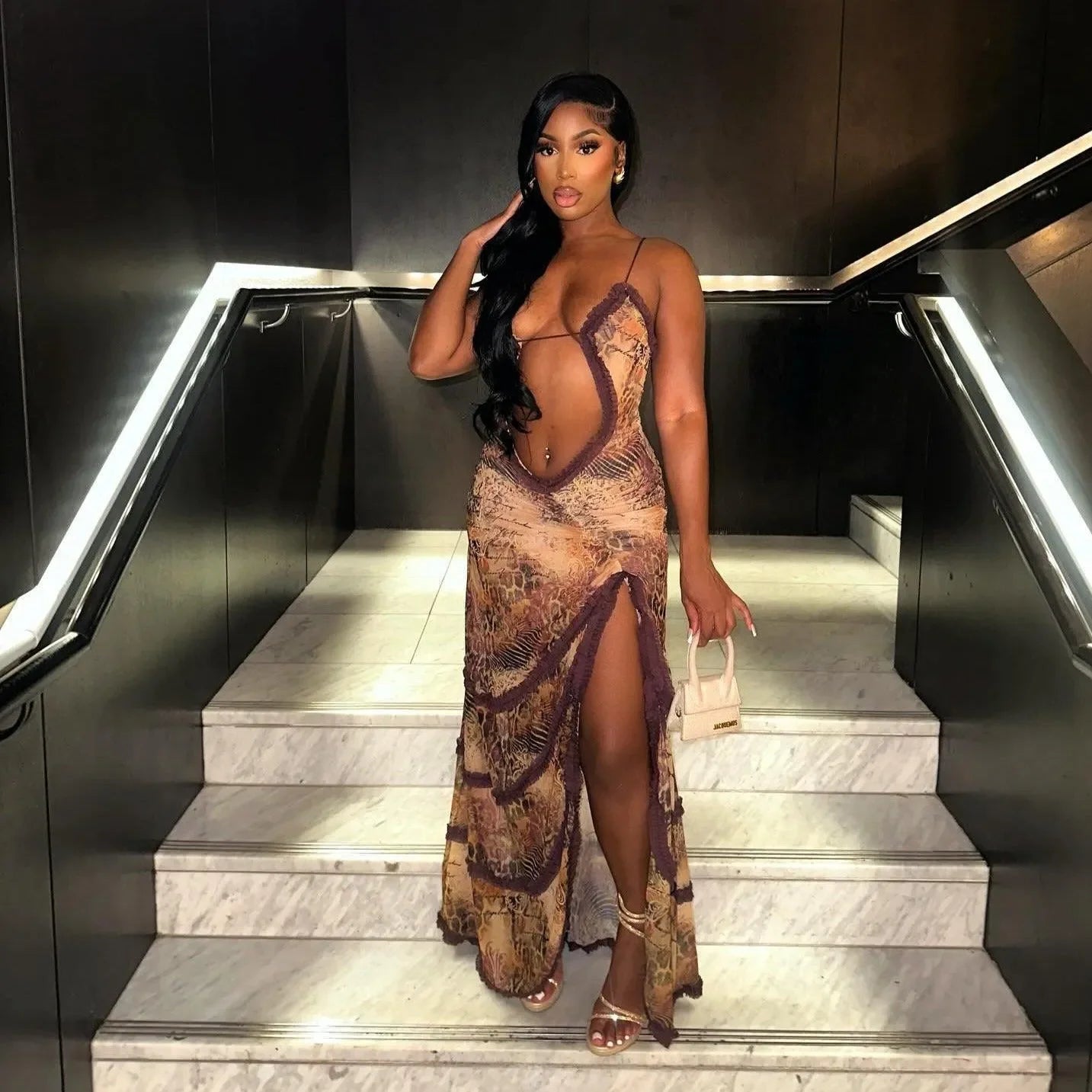 cut-out maxi dress with high slit, evening look